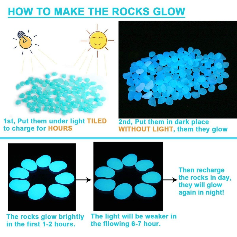 LAUQEE Glow in The Dark Garden Pebbles Stones Rocks for