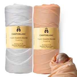 Cantoblanc - Swaddling Cloth Muslin Cloth Baby 120 x 120 cm Organic Cotton Bamboo Large Swaddle Blanket for Boys and Girls Newborn (2, Salmon Colours, Coloured Dots, 120 x 120 cm)