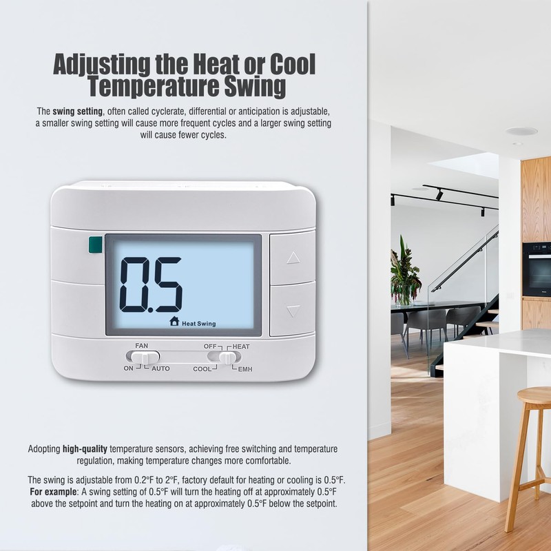 Aowel 2 Heat/ 1 Cool Non-Programmable Thermostat for Home Heat