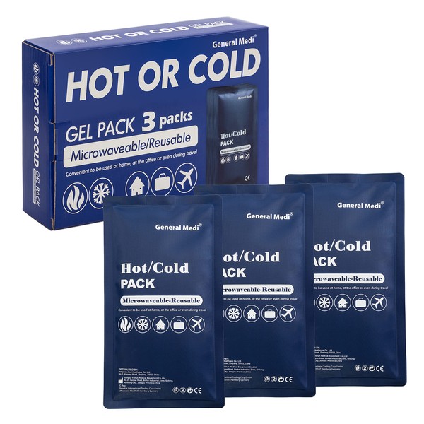 Hot & Cold Reusable Gel Pack Compress Wrap - Pack of 3 - Great for Migraine Relief, Sprains, Muscle Pain, Bruises, Injuries