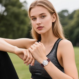 OIDEA Braided Elastic Nurse Watch for Medical: 12/24 Hour Military Time Day Date Dial Second Hand Analog Casual Watch for Medical Professionals Students Doctors, Brown Band