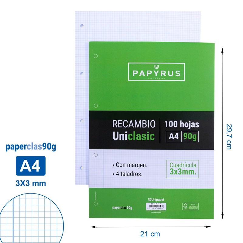 Unipapel 3 x 3 mm 90 g Margin 4 Holes