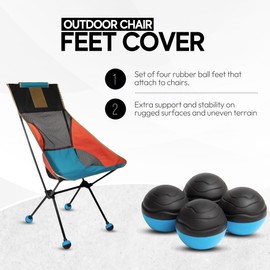Stabilizing Rubber Ball Feet for Helinox Camping Chair - Durable Outdoor Chair Leg Cap, Help Stability on Rugged and Uneven Surfaces (Blue & Black, 45mm)