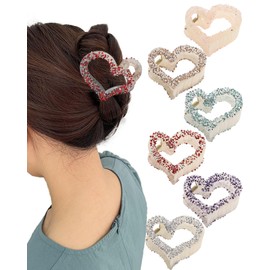 HAIMEIKANG 6 Pcs Heart-Shaped Hair Claw Clips for Women & Girls - Non-Slip Hair Clips for Thick Hair - Stylish & Comfortable for Daily Use & Special Occasions