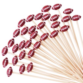 Football Cocktail Picks - 100 Counts Decorative 3D Football-shaped Toothpicks for Super Bowl Football Game, 4.7 inch Long Bamboo Skewers Wooden Sticks for Appetizers, Fancy Party Decorations