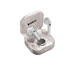 The Voice Duo True Wireless Stereo Earbuds with Mic, White Color, Charging Case with LCD Screen, Bluetooth Connect, Auto-Pairing, Use with Siri or Google Assistant, iOS or Android Compatible