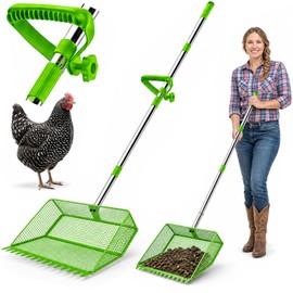 2026 Upgraded 2-in-1 Chicken Poop Scooper & Rake with Handle, 12inch Heavy-Duty Metal Chicken Coop Scoop for Sand Sifting Shovel Litter Scooper for Farm House Chicken Coop Cleaning Tools Accessories