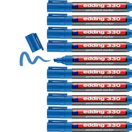 edding 330 Permanentmarker - hell-blau - 10 Stifte - Keil-Spitze 1-5 mm - wasserfest, schnell-trocknend - wischfest - für Karton, Kunststoff, Glas, Holz, Metall, Glas