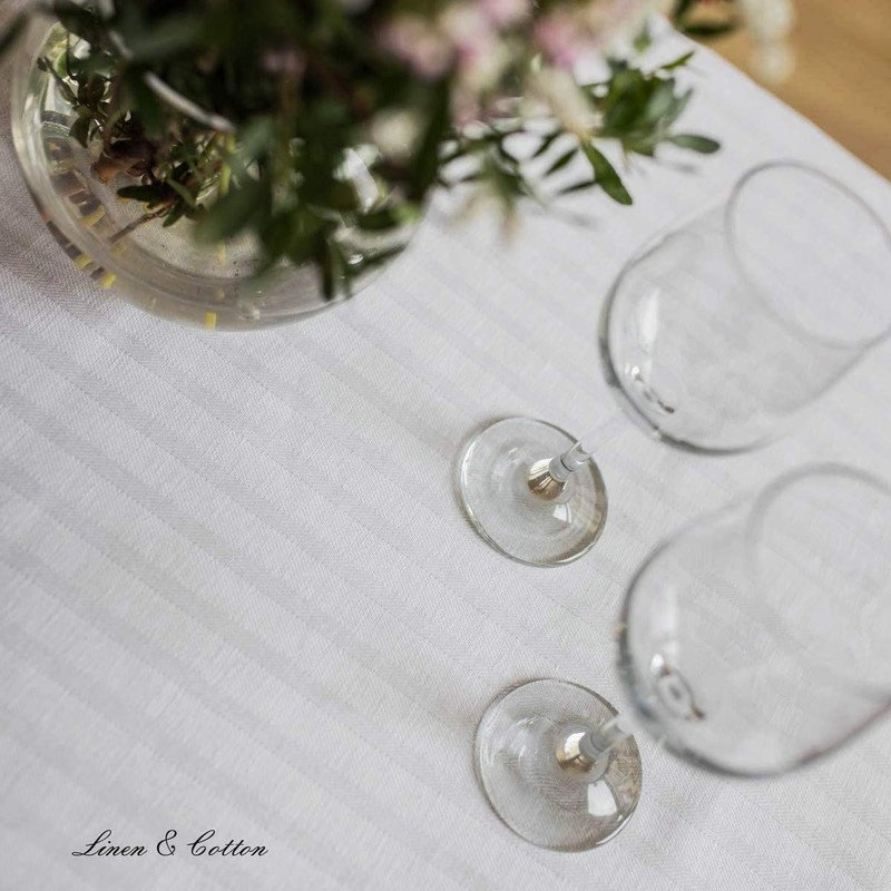 Linen & Cotton Elegant Jacquard Striped Tablecloth Fabric Table Linen