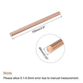 sourcing map 6mm Diameter 100mm Length Solid Copper Round Rod Lathe Bar Material for DIY Craft CNC Cutting