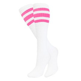 HOLLYWOOD PRO STRIPE TUBE SOCKS - MULTICOLOR 4- PAIRS 22" INCHES LONG WHITE WITH PINK, ROYAL BLUE, RED OR MEDIUM BLUE, (PINK)