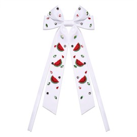 Vokone Fruit Bows for Women Girls Watermelon Hair Bows Clip Crystal Jeweled Satin Bow Barrette Hair Clip Summer Tropical Fruit Hair Accessories White