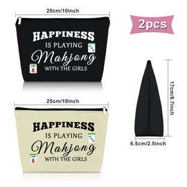 Sazuwu 2PCS Mahjong Lover Makeup Bag Lucky Mahjong Themed Gifts for Players Mom Birthday Christmas Travel Pouch