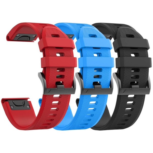 ANCOOL Compatible with Fenix 5 Bands Easy Fit Soft Silicone Watch Bands Replacement for Garmin Fenix 6/Fenix 7/Fenix 5 Plus/Fenix 6 Pro/Approach S62 Smartwatches (Black, Blue, Red)