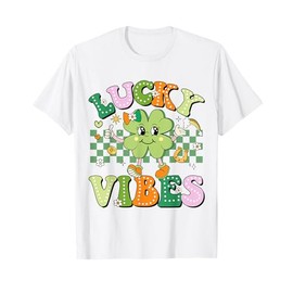 Groovy St Patricks Day Woman Kids Girl Lucky Vibes Shamrock T-Shirt