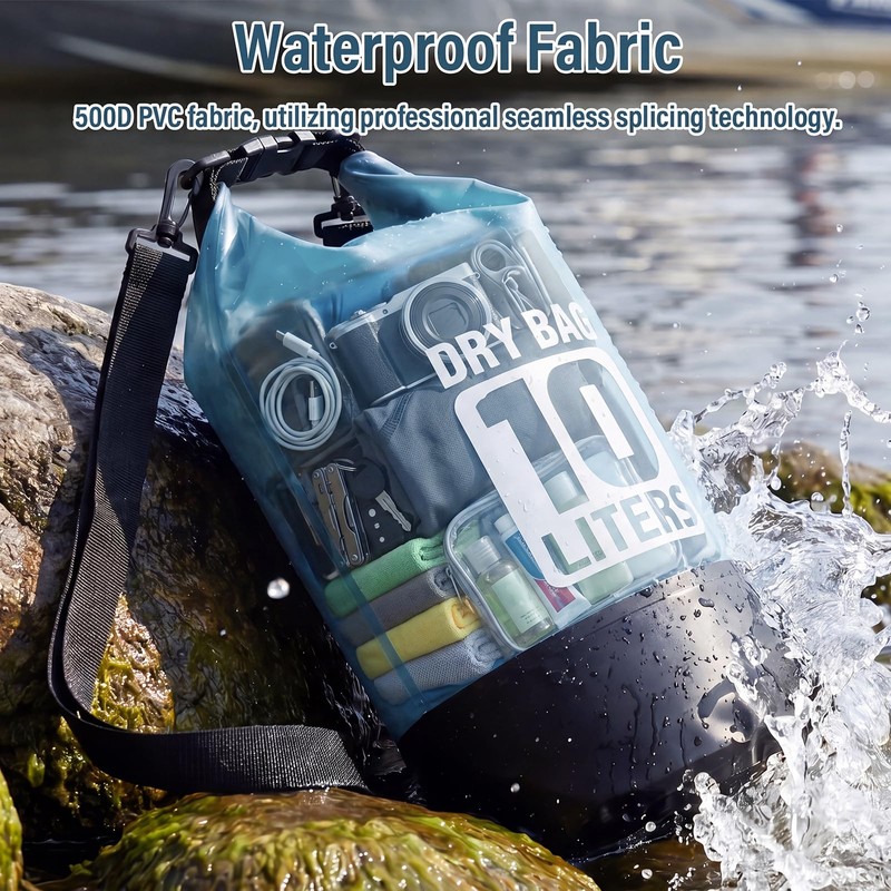 Pimoys Dry Bag Waterproof for Men Women, 10L Lightweight Roll