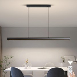 JAYMP Minimalist Linear Pendant Light Dimmable LED Modern Chandelier Dining Room Island Light Restaurant Cafe Bar Office Hanging Lamp Black 57"