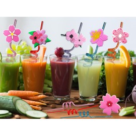 20 Bulk Flower Reusable Plastic Straws, Drink Straws School Summer Activity.Hoilday Student Show Party Supply Favors