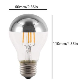 Lxcom Lighting Half Chrome Light Bulb 4W A60/A19 Dimmable Silver Tipped Mirror Bulbs 40W Equal Vintage Bulbs Warm White 2700K Half Silver Reflected Light E26 E27 Base Decorative Edison Bulb, 4 Pack
