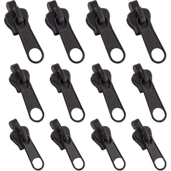 12 Pcs Black Fix Zip Puller -3 Sizes Zip Slider