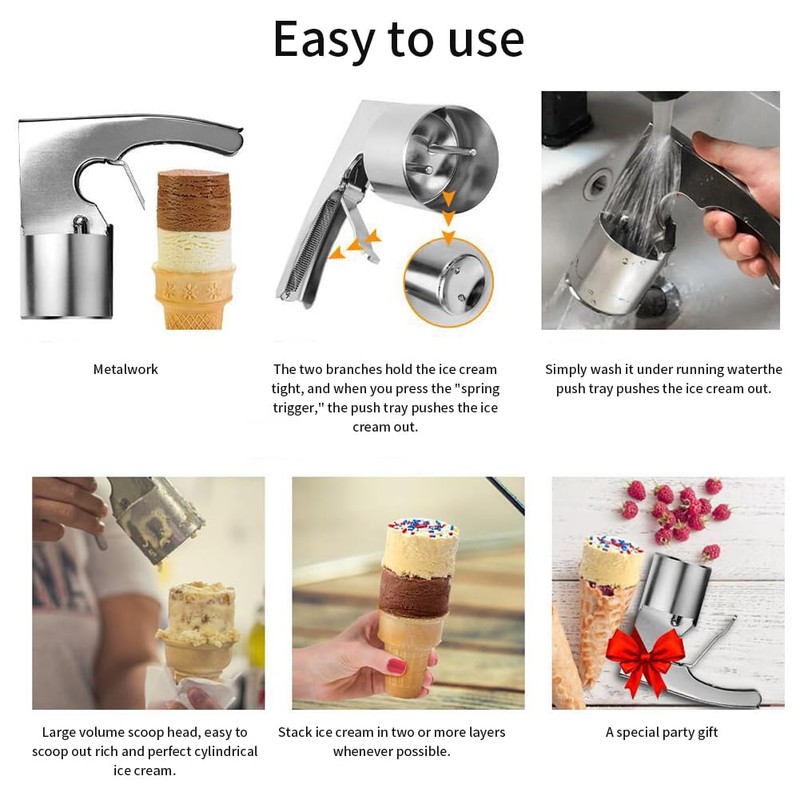 Old Fashion Style Ice Cream Scoop with Spring-Powered Trigger, Cylindrical