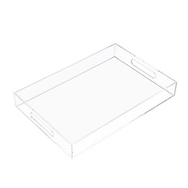 KEVJES Glossy White Acrylic Serving Tray with Handles-Butler Trays for Coffee Table, Snacks,Breakfast in Bed, Kitchen Countertop,Vanity,Makeup Organizer,Ottoman (Clear, 10x15 Inch)