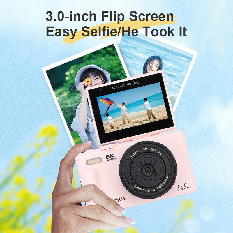 5K Digital Camera, WiFi 75MP Vlogging Camera, Compact Portable Autofocus