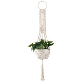 Cuttte Macrame Plant Hanger, Indoor Outdoor Hanging Planter Basket, Hanging Plant Holders, Decorative Macrame Hangers, 4 Legs 43.3 Inch, Cream Color, Boho Decor