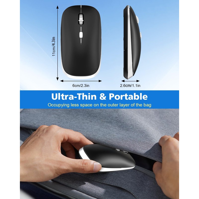 PINKCAT Mouse Bluetooth, Ratón Inalámbrico, Ultra-Ligero, Portátil, Diseño ergonómico, Clic