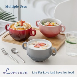 LOVECASA Multi-Color 12 OZ Soup Bowls with Handles, Ceramic Small French Onion Soup Bowls, Mini Soup Mugs Serving Bowls for Kitchen, Microwave & Dishwasher Safe,Set of 6
