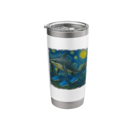 Tralalero Tralala Funny Shark Van Gogh Starry Night Stainless Steel Insulated Tumbler