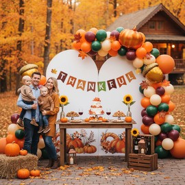 Fall Thanksgiving Balloons Garland Arch Kit sage green red burnt orange Balloons with artificial maple leaf & pumpkin Acorn balloons Banner for Little Pumpkin Baby Shower Harvest Birthday decorations