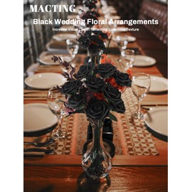MACTING Artificial Black Rose Flowers 30PCS Real Touch Fake Flowers with Stem Foam Roses for DIY Wedding Bouquet Gifts Table Centerpieces Party Bridal Shower Home Gothic Halloween Decor