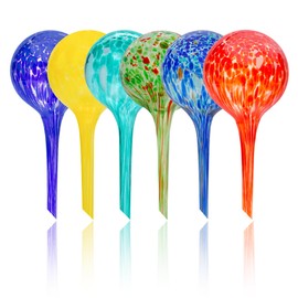 Iridescent Self Watering Globes, Glass Rainbow Plant Watering Globes, Self Watering Planter Insert, Automatic Plant Waterer Indoor (Small-6 Pcs Multi-Color, Small)