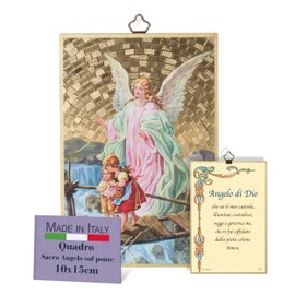 F.LLI BONELLA FRATELLI BONELLA - Sacred Picture of the Angel on the Bridge and Prayer of the Angel of God in Italian - Picture in MDF Poplar Wood - Religious Picture for the Bedroom 8 mm x 10 cm x 15