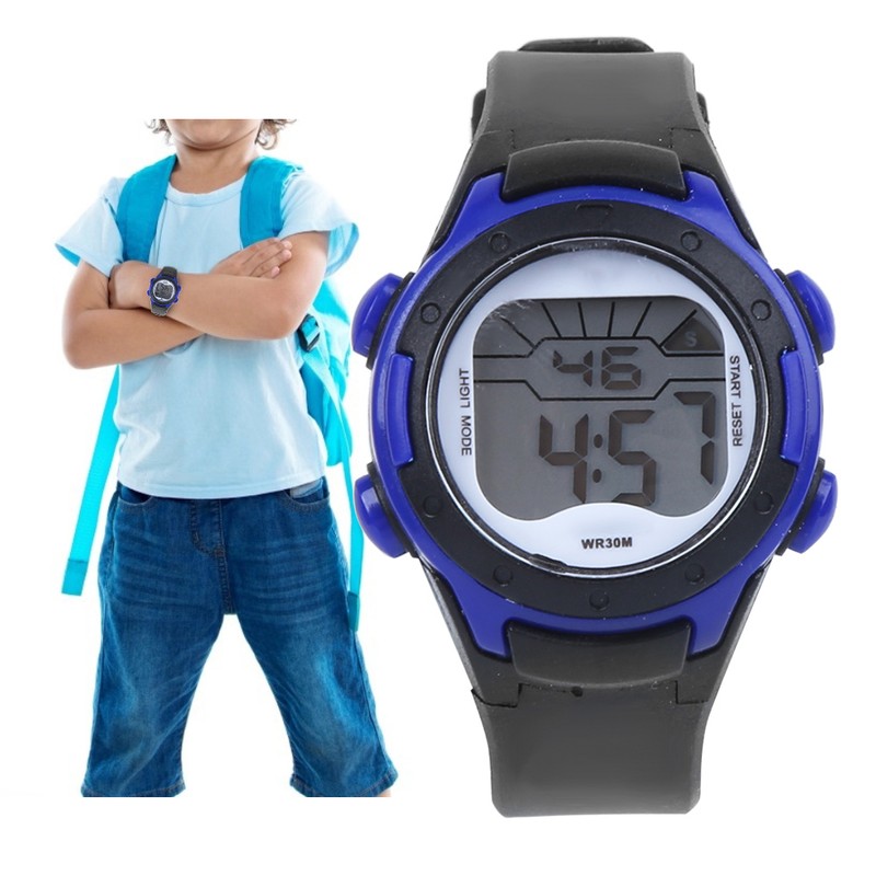 Electronic Watch Children Sports 3ATM Waterproof PU Strap Wrist WatchBlack