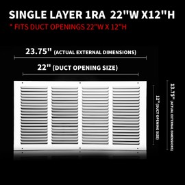 22x12 Return Air Grille(Duct Opening Size),Air Return Vent Cover,Flat Vent Cover,Rejillas De Aire Acondicionado Para Casa,Return Air Grilles,Outer Dimensions:23.75"Wx13.75"H(22"W x 12"H, Duct Opening)