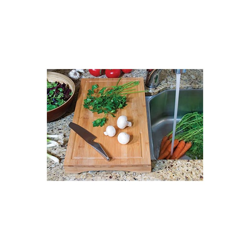 Lipper International Bamboo Wood Over-The-Sink/Stove Kitchen Cutting and Serving Board,