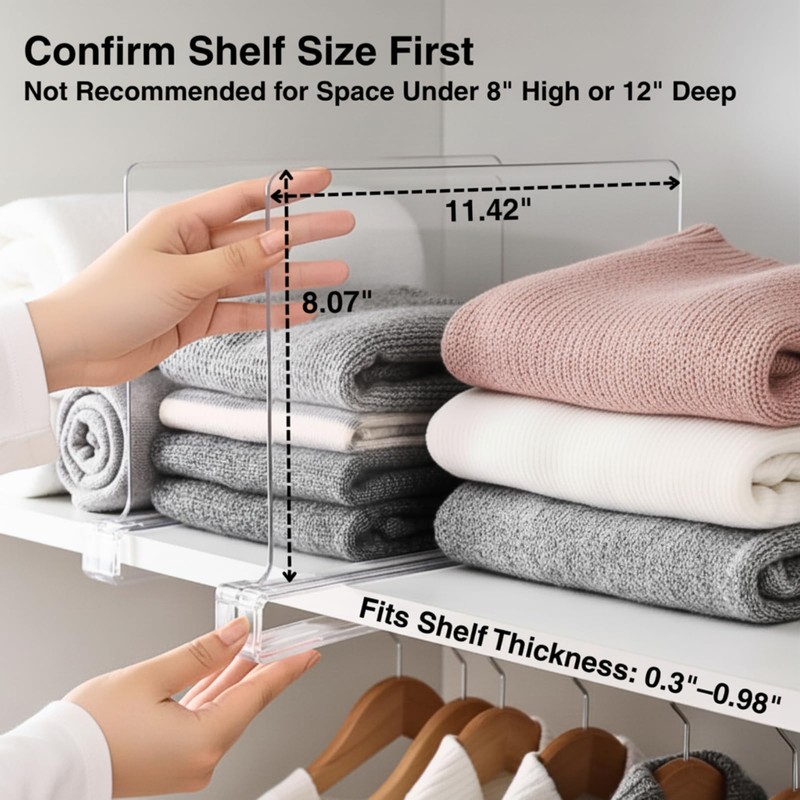 SortNStore Shelf Dividers Purse Organizer for Closet: 8-Pack Acrylic Bag