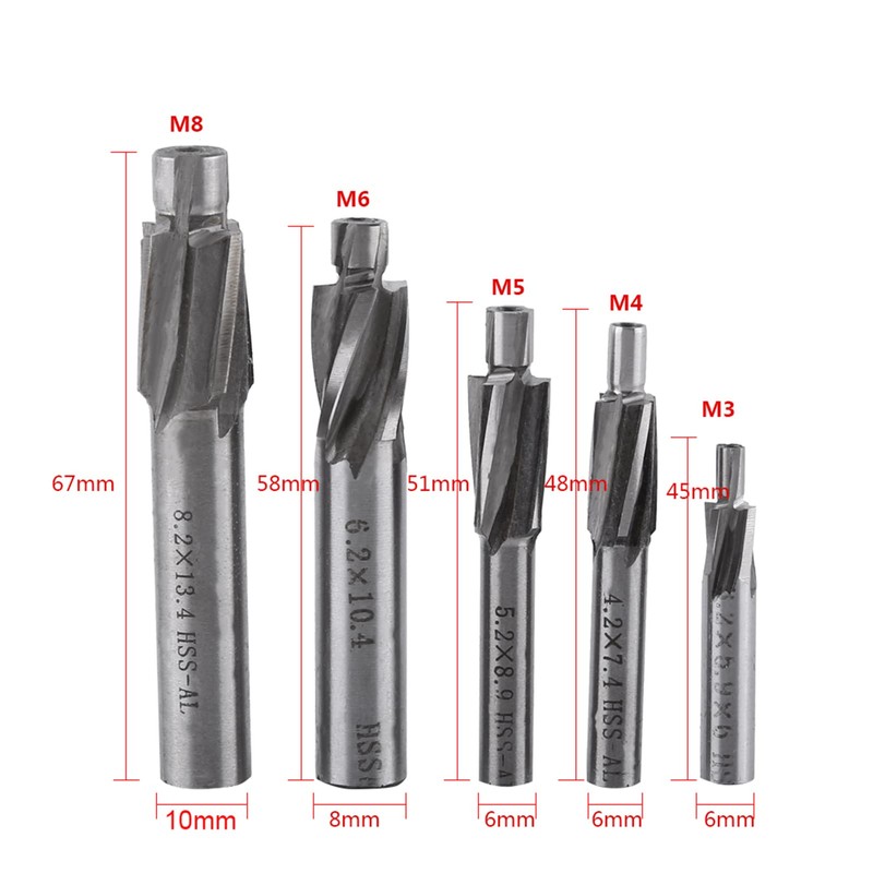 Machining Cutter HSS Counterbore Hole End Mill Counter Bore M3-M8