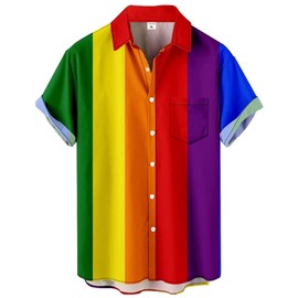 Rainbow Shirts for Men Bowling Print Short Sleeve Regular Fit Hawaiian Casual Button Down Beach Shirts