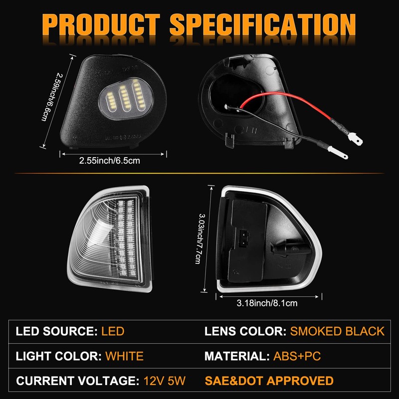 Gempro 4PCS LED Side Mirror Turn Signals Lights Puddle Lamps