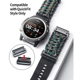 BINLUN Compatible with Garmin Bracelet Nylon Paracord 550 20 mm / 22 mm / 26 mm Military Sports Robust for Quickfit Bracelet Braided Replacement Strap Fits Fenix / Forerunner / for Descent / for