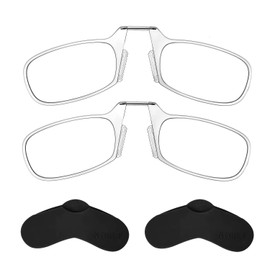 Noble Ultra Slim and Flat Reading Glasses Thin and Flexible Armless (2 Pairs) Enhanced Comfort Nose Rest, Armless Pocket Size Readers with 2 Stick-on Silicone Case Holder (Clear, +4.00)