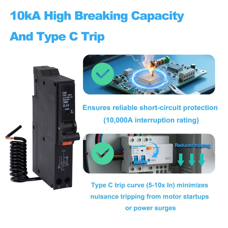 120V 20A RCBO, Residual Current Circuit Breaker with Overload and