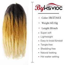 Marley Hair 18 Inch Marley Twist Hair Afro Twist Marley Braiding Hair for Faux Locs Crochet Hair Synthetic Hair Extensions(6Packs,1B/27/613, 18inch)