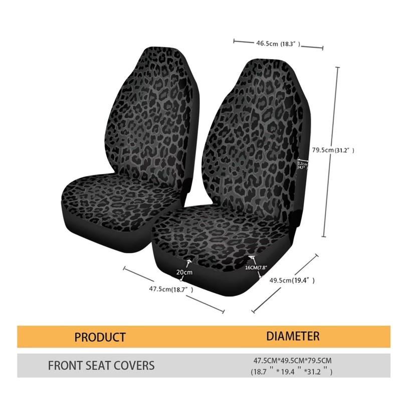 Talayituse Black Leopard Print Car Seat Covers 2pcs/Set High Back