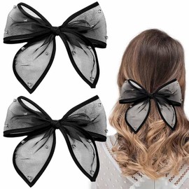 2 PCS Large Bow Hair Clip,French Hair Accessories Crystal Bows Hairpins For all hair Everyday Wear Prom Party Ponytail Holder for Women Girls Glitter Hair Accessories