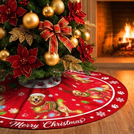 Golden Retriever Christmas Tree Skirt 48 Inch for Indoor Outdoor Decor