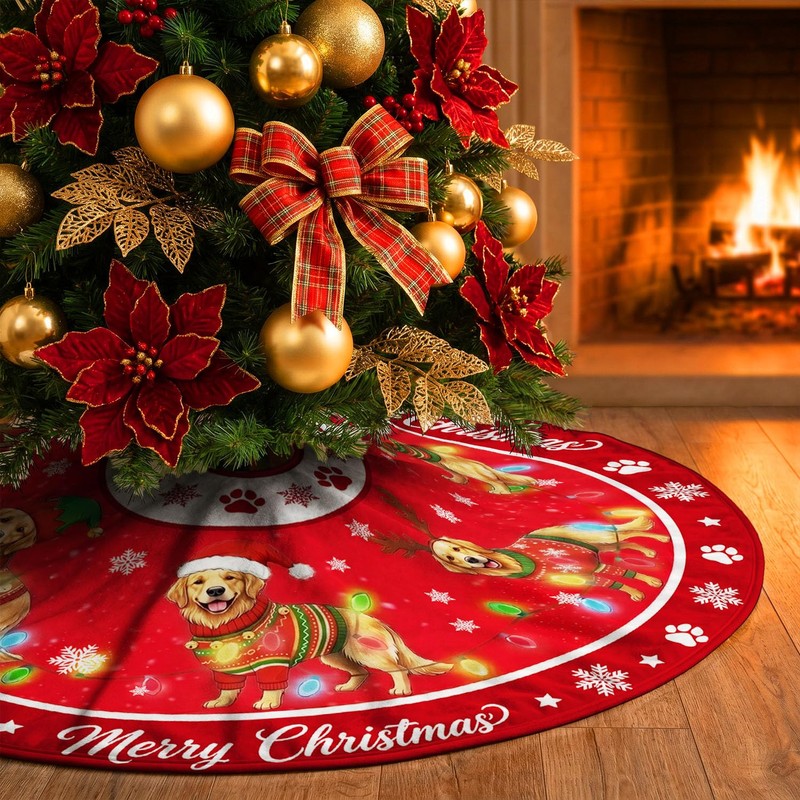 Golden Retriever Christmas Tree Skirt 48 Inch for Indoor Outdoor